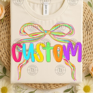 Custom Back to School PNG Neon Coquette, Coquette Kindergarten Pre-K 1st 2nd 3rd 4th Grade Png, Girly Pink Bow, Hand Drawn, Colorful
