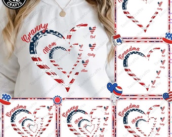 BENUTZERDEFINIERTE 4. Juli Oma Mama Kinder Herz Png Bundle, Mutter mit Kindern Designs, Mutter 4. Juli Png, Unabhängigkeitstag Nana Mimi Gigi