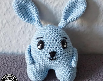 BLUE BUNNY Crochet Pattern, no sew, Amigurumi tutorial PDF in English, handmade toy, children's gift, house decor