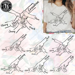 1-5 Hands Mom/ Grandma and Childs Png Bundle, Mother&#39;s Day Digital File, Custom Name Hand Kid Names, Gift Best Mom Ever