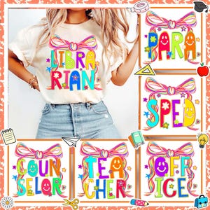 Preppy Coquette Teacher/Para/Counselor/Librarian Back to School Bundle PNG, Custom Teacher Coquette First Day of School Png, Girly Pink Bow