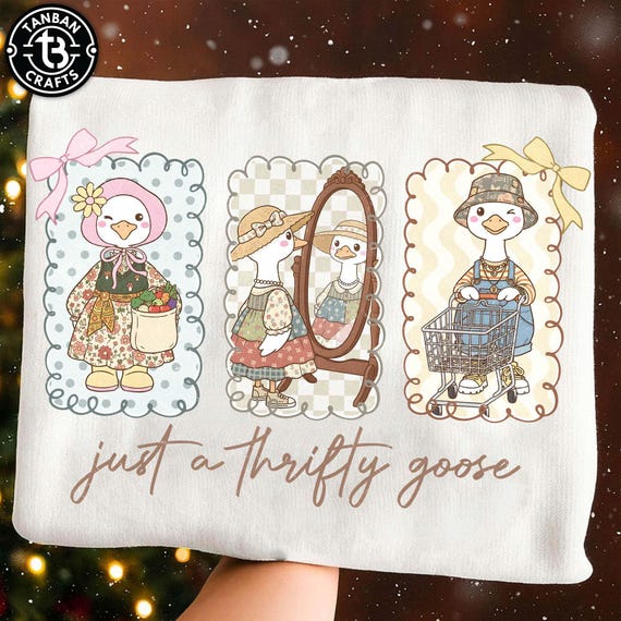 Vintage Thrifted Geese Png, Grandma core Png, 90s inspired, Granny sweater, Thrifted decor Png, Coquette CottageCore Oval Frame Folk Goose