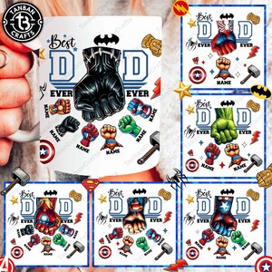 Personalized Superhero Dad Fist Bump Up to 6 Kids Mug Wrap, 11oz Mug Template, Dad 11oz Mug Png, Fathers Day Coffee Mugs Png,Father Hand Mug