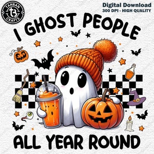 Retro I Ghost People Png, Halloween Png, Cute Ghost Pumpkin Png, Spooky Vibes Png, Ghost Coffee Png, Boujee Ghost Png Sublimation Design