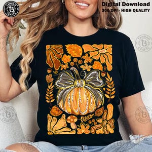 Glitter Fall Floral Pumpkin, Boho Autumn Pumpkin Png, Retro Fall Png, Floral Fall Pumpkin Png, Fall Sublimation, Autumn Pumpkin Shirt Design