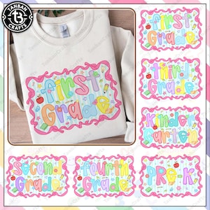 Preppy Back to School Bundle PNG, Coquette Teacher First Day of School Shirt Design, Girly Checkered Sublimation, Pre-k 1st/2nd/3rd Grade