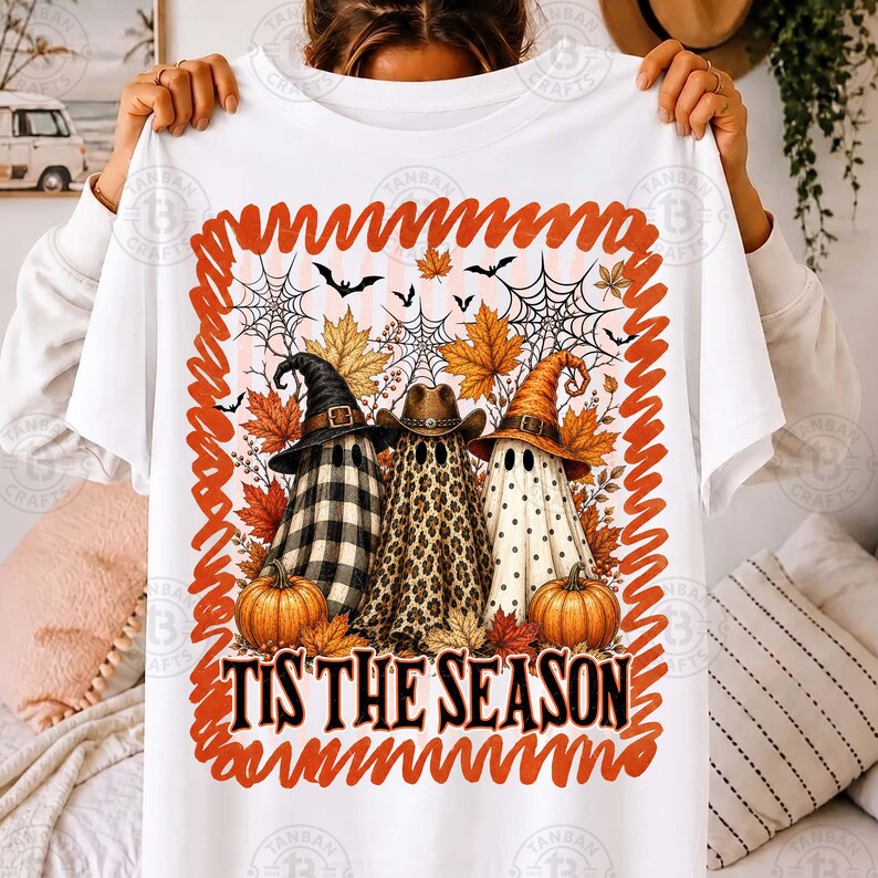 Stripes Spooky Ghost Trio PNG, Fall Witch Sublimation, Cute Western Cowboy Shirt Design, Digital Download, Western Boos Ghost Halloween PNG image 4
