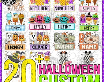 Pack PNG personnalisé pour enfants (garçon/fille) sur le thème d'Halloween, PNG mignon et effrayant pour Halloween, PNG personnalisé pour enfants sur le thème d'Halloween, PNG avec nom d'enfant personnalisé pour Halloween