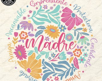 Spanish Mothers Day Png, Retro Madre Png, Boho Floral Mama Png, Mothers Day Png, Retro Mama Png, Mamá Latina Png, Digital File