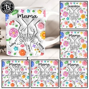 CUSTOM Holding Mom‘s Hand 3D Inflated Mug Wrap Png, Mother&#39;s Day Floral 11oz Mug Png, Mothers Day Mug Gift For Mom Png, Digital File