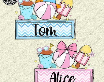 Personalized Boy/ Girl Beach Name PNG, Summer Ice Cream Kids Name Plate, Toddler Shirt Design, Preppy Coquette, Cute Summer Vibes PNG