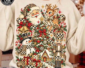 Leopard Santa Christmas PNG, Polka Dot Merry Christmas Design, Preppy Christmas Tree PNG, Gingerbread Holiday Graphic, Digital File