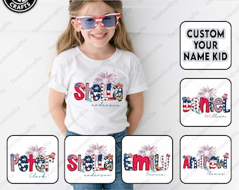 CUSTOM 4th of July Kids Shirt Design Bundle, Fourth of July Girls Shirt Design Png, Custom Name Patriotic Shirt Png, Instant Download