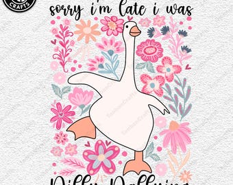Förlåt att jag är sen, jag var lite nervös, gås png, blommig gås png, mamma gås retro png, rolig mamma png, boho blommig png, preppy flickigt png