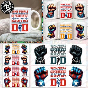 6 Superhero Dad 11oz Mug Wrap Bundle, Best Dad 11oz Mug Template, Super Dad 11oz Mug Png, Fathers Day Mug Sublimation Design, Dad Mug Wrap