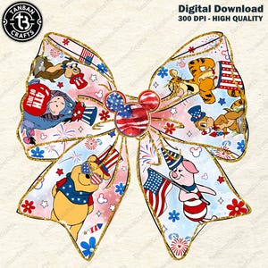 Bear 4th Of July PNG, Cartoon 4th July Png, Fourth Of July, Independence Day, 4th of July Coquette Png, Bear Coquette bow 4th Of July Png