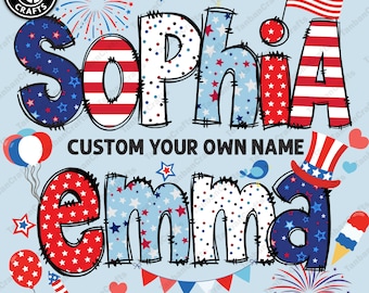 CUSTOM Name Kid 4th Of July Png Bundle, Patriotic Alphabet Png, Personalized 4th Of July Shirt Png, American Flag Png