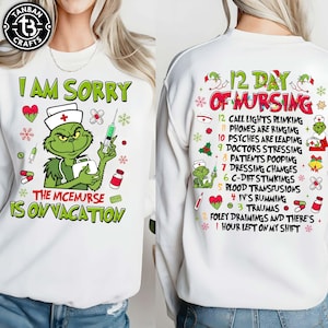 申し訳ありませんが、優しい看護師は休暇中です、緑の意地悪な男の看護師PNG、看護師のクリスマス映画PNG、クリスマス看護師PNG、看護師へのホリデーギフト