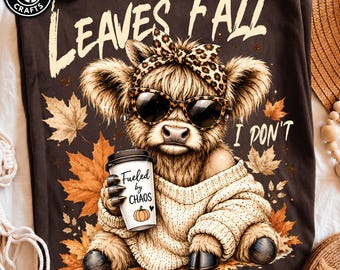 Leaves Fall I dont Png, Highland Cow Fall PNG, Retro Autumn Cow Design, Western Halftone Fall PNG, Farm Animal Autumn Shirt PNG