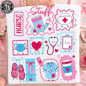 Funny Doodle Nurse Stuff Png, Registered Nurse, Hand Drawn Doodle Design, RN, Medical, Nursing, Minimalist PNG, Coquette Nurse, Stethoscope