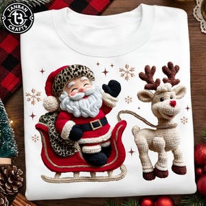Retro-Weihnachtsmann (PNG), Weihnachtsmotiv im Häkel-Look, Weihnachtsmann aus Kunstgarn (Sublimation), Trendige, mädchenhafte Weihnachtsgrafik, Digitaler Download für die Feiertage