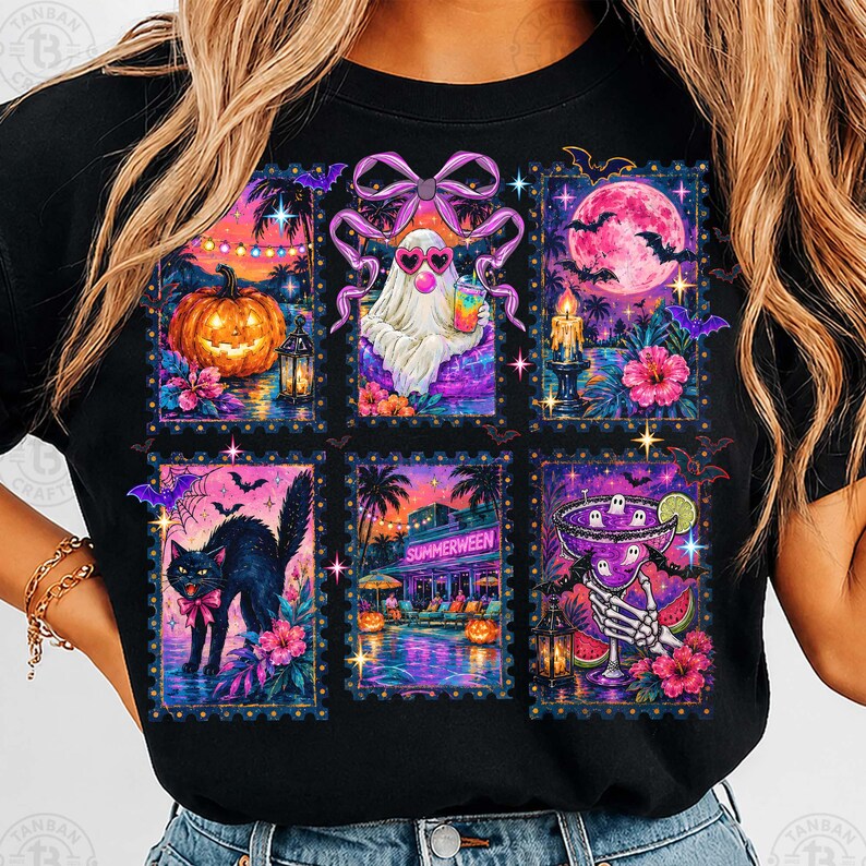 Summerween Vibes PNG, Fantôme d'été d'Halloween Png, Saison effrayante, Maison hantée tendance Png, Coup de pinceau Halloween Png, Floral automne Png image 4