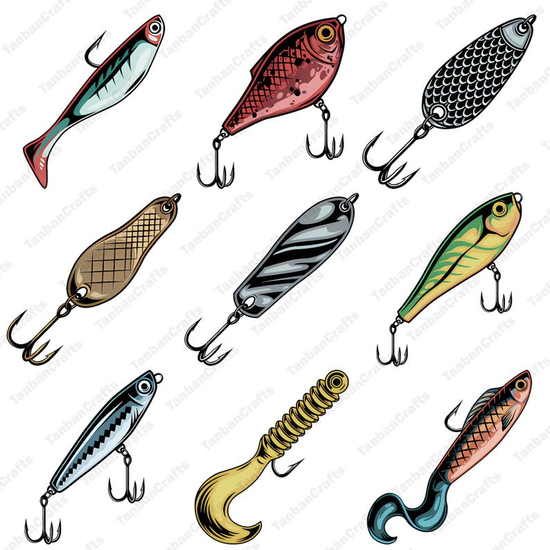 Pu&ograve; includere: Una collezione di nove esche da pesca in vari design e colori. Le esche includono stili a forma di pesce, cucchiaio e verme, ognuno con un amo e una verniciatura dettagliata. La tavolozza dei colori comprende rosso, verde, argento e oro.