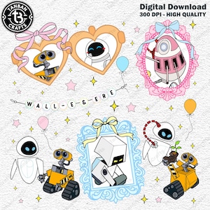 Cute Couple Robot with Heart Mirror pink Ribbon Png, Boy/Girl Gift ideas 2025, Best Love Forever Png, Cartoon Fan Gift, Girly Cartoon design