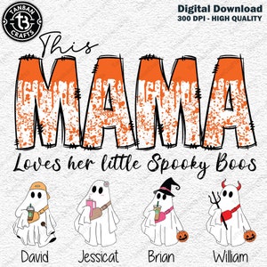 Personaliza este PNG de "Mamá ama a sus pequeños Boos", BooJee Stanley Spooky Ghost Svg, Halloween de temporada espeluznante, diseños de moños de mamá Png