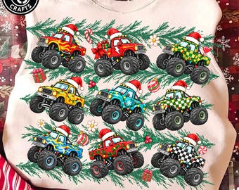 Christmas Monster Truck PNG, Tree Cars Holiday Design, Cute Boys Xmas Graphic, Kids Christmas Shirt, Holiday Gift Digital Download
