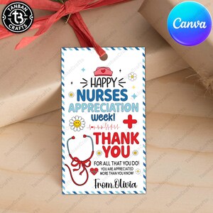 Canva Template Nurse Appreciation Week Gift Tag Printable, Happy Nurses Week Cookie Tag, Nurse Favor Tag, Thank You Gift Tag for Nurse