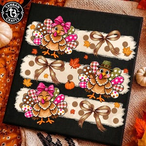 Stripes Turkey Thanksgiving PNG, White Polka Dots Turkey Design, Retro Fall Pumpkin Gingham, Coquette Floral Autumn, Leopard Bow