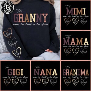 This Mama/Grandma/Nana Wears Her Heart on Her Sleeve SVG Custom Bundle, Kids Names, Mothers Day Gift, Svg Gift for Her