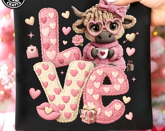Latch Hook Valentine Love Highland Cow Png, Faux Crochet Valentine Png, Trendy Howdy Valentine Png, Girly Valentine Heart Png, Love XOXO Png