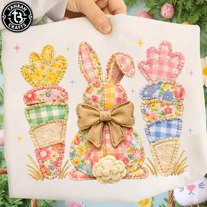Easter Chilling with My Bunny PNG, Bougie Bunny Png, Floral Bunny Patchwork PNG, Trendy Easter PNG, Cottage Core Gingham Patchwork png