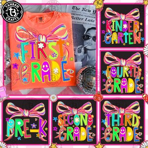 Preppy Back To School PNG Bundle, Coquette School First Day, Teacher PNG, Girly Png, Preppy School Png, All Grades, Shabby, Glitter Png
