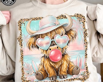 Summer vibes Png, Highland cow design Png, Retro summer shirt design, Funny beach shirt print, Summer design, Beach graphic Png