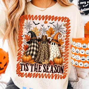 Stripes Spooky Ghost Trio PNG, Fall Witch Sublimation, Cute Western Cowboy Shirt Design, Digital Download, Western Boos Ghost Halloween PNG image 2