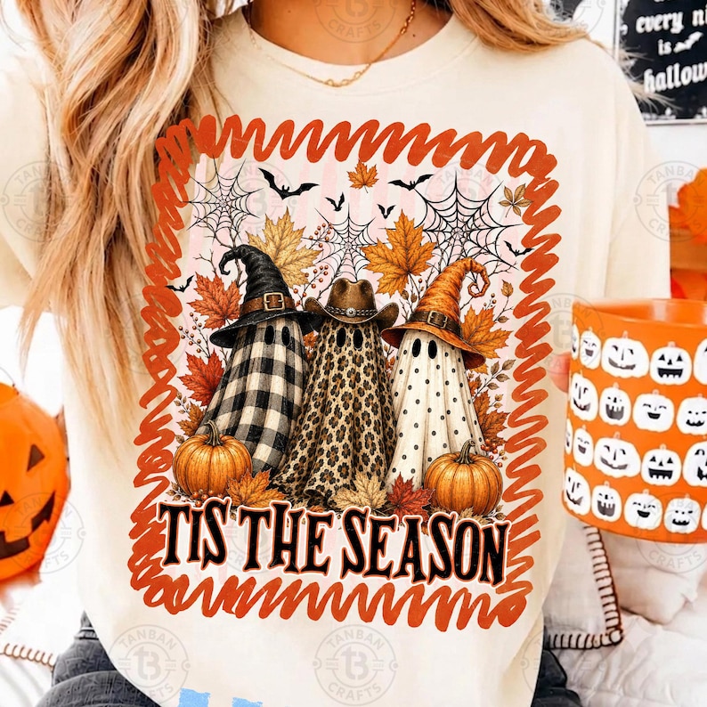 Stripes Spooky Ghost Trio PNG, Fall Witch Sublimation, Cute Western Cowboy Shirt Design, Digital Download, Western Boos Ghost Halloween PNG image 2