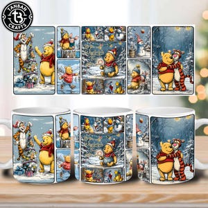 Retro It&#39;s the Most Wonderful Time of the Year 11Oz Mug Wrap Png, Winter Bear 11oz Mug Sublimation Design, Cartoon Movies Mug Wrap Design