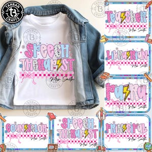 Preppy Teacher/Para/Counselor/Librarian Back to School Bundle PNG, Custom Teacher Coquette First Day of School Png, Girly Pink Bow Png, Para