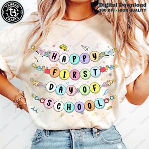 Happy First Day Of School Bracelet Png, Back To School Png, Teacher PNG, Preppy Back To School Png, School Png, Teacher Shirt Png