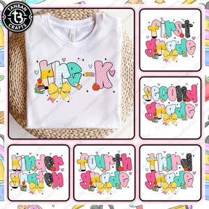 Preppy Back to School Bundle PNG, Coquette Teacher First Day of School Shirt Design, Girly Checkered Sublimation, Pre-k 1st/2nd/3rd Grade