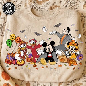Halloween Mouses And Friend Png, Retro Halloween Cartoon Png, Spooky Season Png, Trick Or Treat Png, Spooky Halloween Png Design