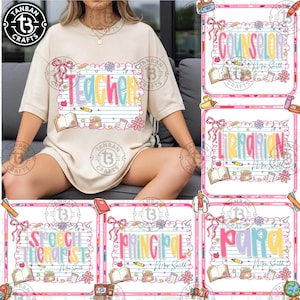 Preppy Teacher/Para/Counselor/Librarian Back to School Bundle PNG, Custom Teacher Coquette First Day of School Png, Girly Pink Bow Png, Para