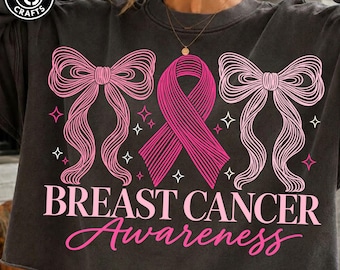 Retro Breast Cancer Awareness PNG, Preppy Coquette Pink Ribbon, Tackle Cancer Design, Pink Ghost Graphic, Pink October Sublimation