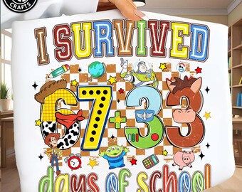 Sobreviví a 100 días de escuela (dibujos animados de juguetes, PNG), 100 días de escuela (dibujos animados de juguetes, PNG), regalo para niños (camiseta escolar, PNG)
