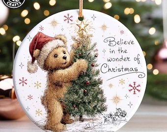 Cute Christmas Tree and Bear Ornament png, Bear Christmas Ornament Png, Glitter Bear Ornament Png, Christmas Ornament Png, 2025 Ornament Png