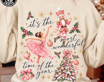 Preppy Nutcracker Christmas PNG, Retro Nutcracker Ballet Design, Pink Christmas PNG, Girly Holiday Graphic, Vintage Xmas Sublimation