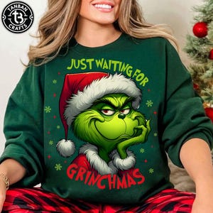 Wachten op kerstmis png, kerstmis png, retro kerst png, groene monsterpompoen, kerstman png